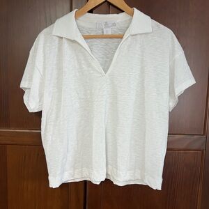 C&C California Cream Slub V‑Neck Polo Tee L